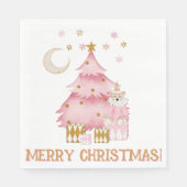 Roze wintervakantie snoep katoen beer servet (Voorkant)