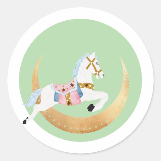 Roze wintervakantie snoep katoenen paard ronde sticker (Voorkant)