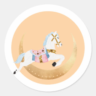 Roze wintervakantie snoep katoenen paard ronde sticker