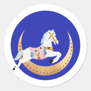 Roze wintervakantie snoep katoenen paard ronde sticker