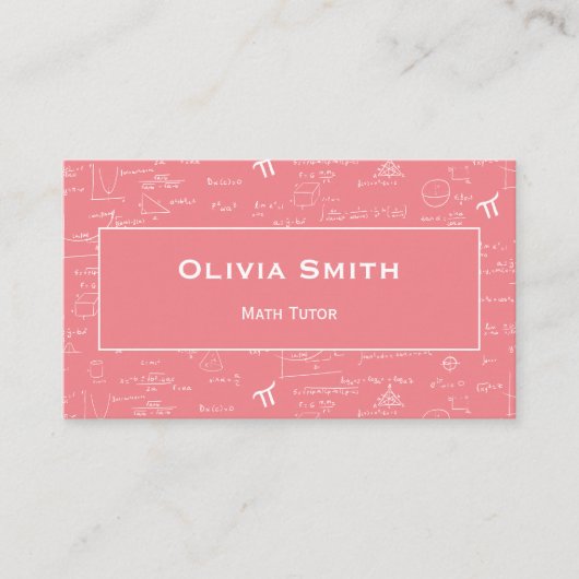 Roze Wiskunde Tutor Teacher Formula Pattern Visitekaartje (Voorkant)