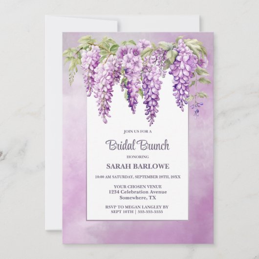 Roze Wisteria Bloemen Bruids Brunch Kaart (Voorkant)