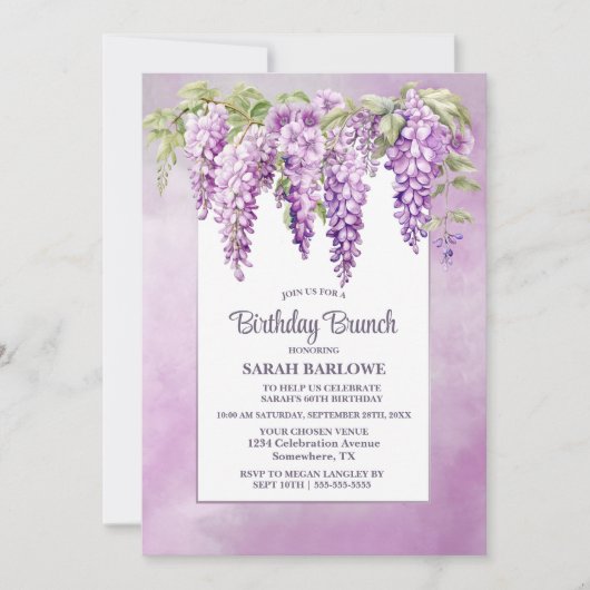 Roze Wisteria Bloemen Verjaardag Brunch Kaart (Voorkant)