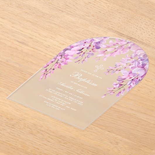 Roze Wisteria Doop Acryl Uitnodigingen (Laagn)
