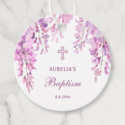 Roze Wisteria Doop Bedankjes Labels (Voorkant)
