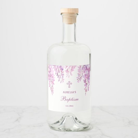 Roze Wisteria Doop Likeurfles Etiket (Voorkant)