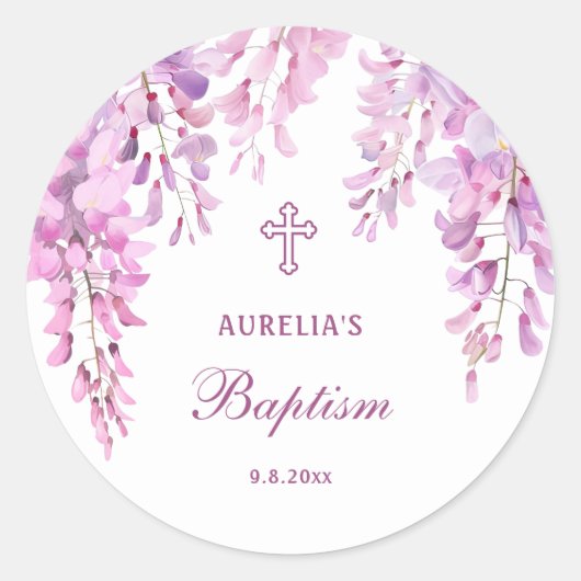 Roze Wisteria Doop Ronde Sticker (Voorkant)