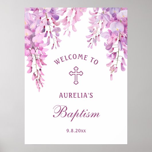 Roze Wisteria Doop Welkom Poster (Voorkant)