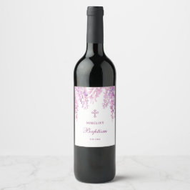 Roze Wisteria Doop Wijn Etiket