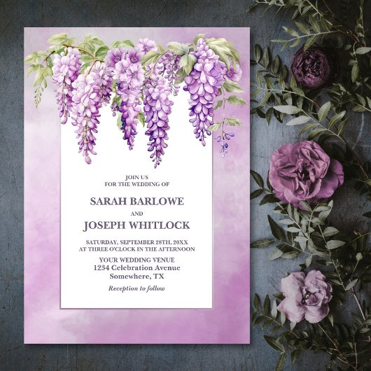 Roze Wisteria Floral Wedding Kaart