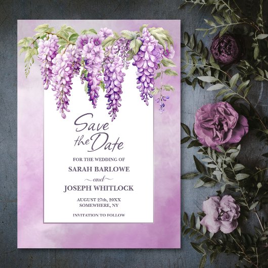 Roze Wisteria Floral Wedding Save the Date