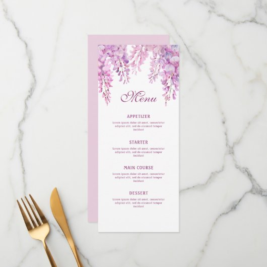 Roze Wisteria Klassiek Menu (Voorkant / Achterkant in situ)