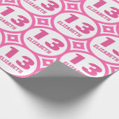 Roze Wit 13e TEEN Verjaardag Custom Naam A8E Cadeaupapier (Hoek)