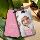 Roze wit 1 Foto Collage Aangepast monogram Bagagelabel<br><div class="desc">U kunt de foto's van het Instagram voor dit ontwerp gebruiken. Gebruik drie vierkante foto's om een uniek en persoonlijk cadeau te creëer. Of je kunt de hipster puppy houden en een trendy keepslag maken.</div>
