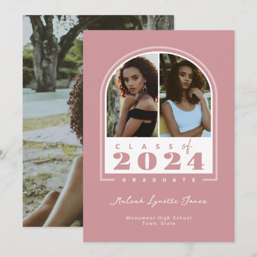 Roze Wit 2024 Modern Arch Foto Afstuderen Aankondiging (Voorkant / Achterkant)