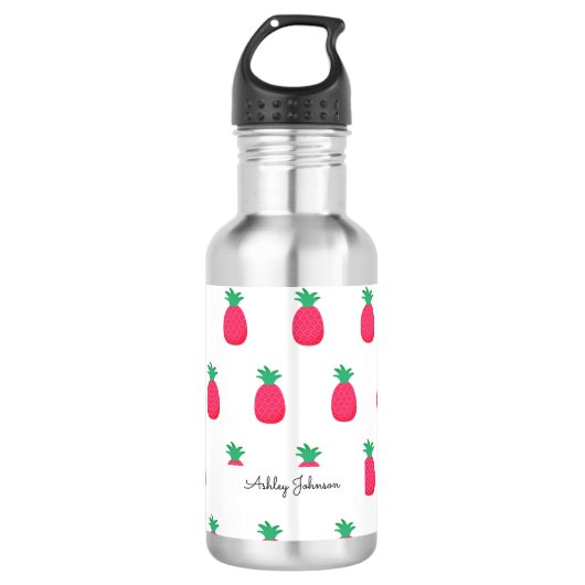 Roze Wit Ananas Patroon Chique Waterfles (Voorkant)