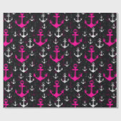 Roze wit anker met zwarte achtergrond cadeaupapier (Vlak)