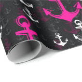 Roze wit anker met zwarte achtergrond cadeaupapier (Rol Hoek)