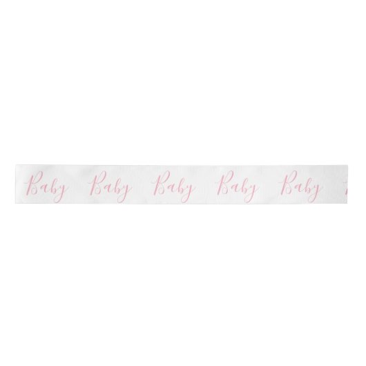 Roze Wit Baby Meisje Script Elegant Baby shower Satijnen Lint (Voorkant)