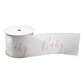 Roze Wit Baby Meisje Script Elegant Baby shower Satijnen Lint (Spoel)