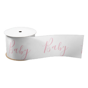 Roze Wit Baby Meisje Script Elegant Baby shower Satijnen Lint