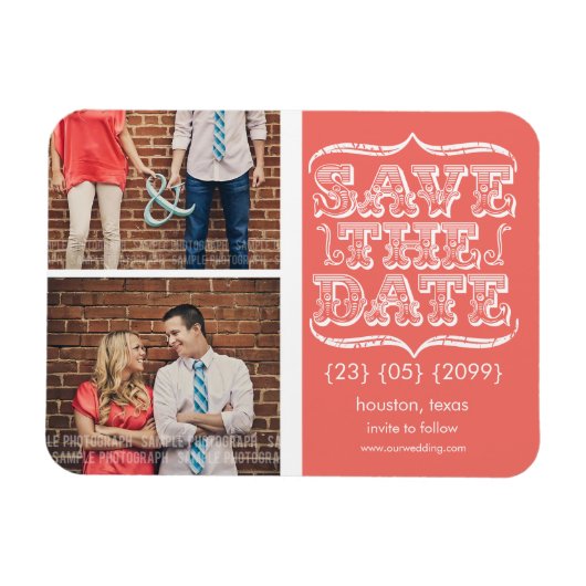 Roze & Wit Bewaar de datum Fotomagneet Magneet (Horizontaal)