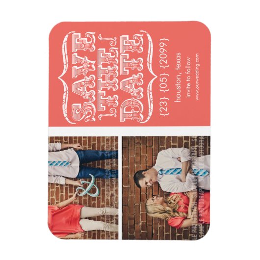 Roze & Wit Bewaar de datum Fotomagneet Magneet (Verticaal)