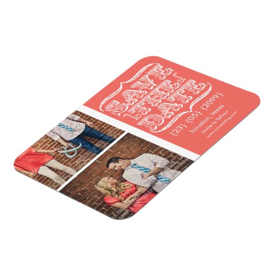 Roze & Wit Bewaar de datum Fotomagneet Magneet (Linkerzijde)