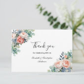 Roze Wit Blauw Bloemen Eucalyptus Bruiloft Bedankkaart (Staand voorkant)