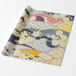 Roze Wit Blauw Japans Kimono Bloemen Decoupage Cadeaupapier