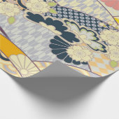 Roze Wit Blauw Japans Kimono Bloemen Decoupage Cadeaupapier (Hoek)