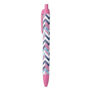 Roze Wit Blauw Zigzag Chevy Patroon Zwarte Inkt Pen