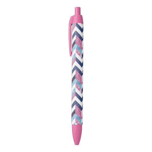 Roze Wit Blauw Zigzag Chevy Patroon Zwarte Inkt Pen (Top (Verticaal))