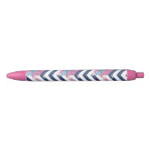 Roze Wit Blauw Zigzag Chevy Patroon Zwarte Inkt Pen (Voorkant)