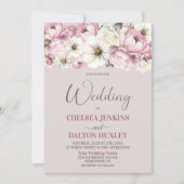 Roze Wit Bloemen Bruiloft Kaart (Voorkant)