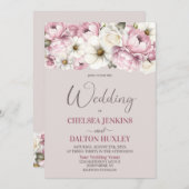 Roze Wit Bloemen Bruiloft Kaart (Voorkant / Achterkant)