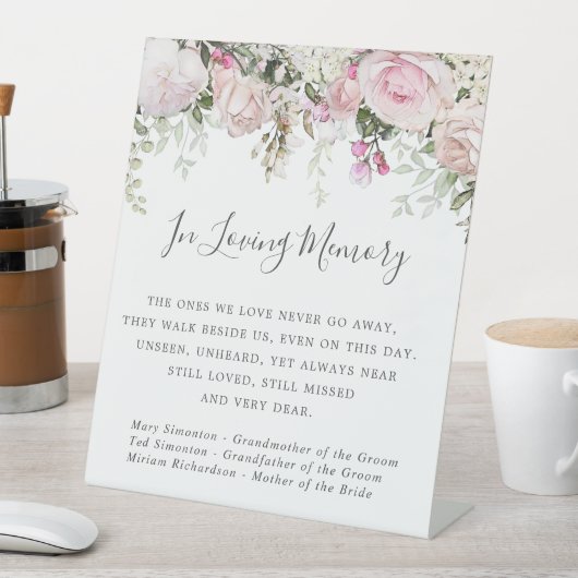 Roze Wit Bloemen Bruiloft Memorial Tafelblad Reclamebord Met Voetstuk (Insitu)
