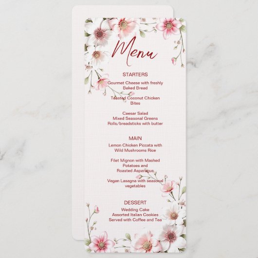 Roze Wit Bloemen Bruiloft Menu (Voorkant / Achterkant)
