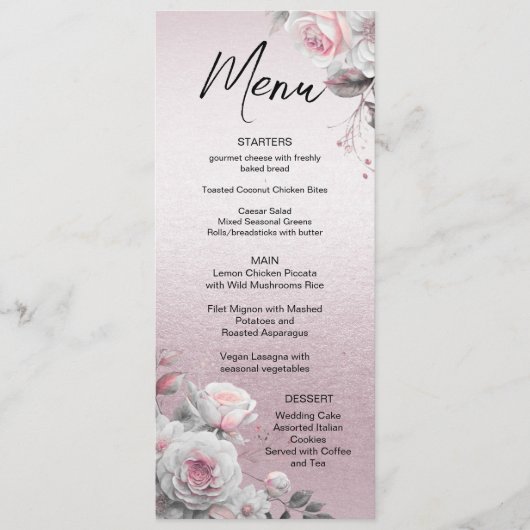 Roze Wit Bloemen Bruiloft Menu (Voorkant)