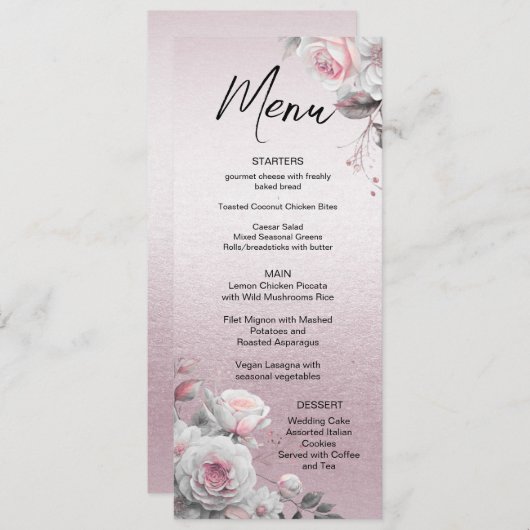 Roze Wit Bloemen Bruiloft Menu (Voorkant / Achterkant)