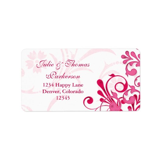 Roze Wit Bloemen Bruiloft Retouradres Label (Voorkant)