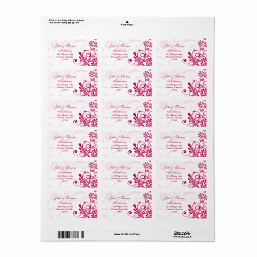 Roze Wit Bloemen Bruiloft Retouradres Label (Full Sheet)