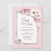 Roze Wit Bloemen Bruiloft Save the Date (Voorkant)