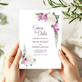 Roze Wit Bloemen Bruiloft Save the Date