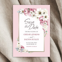 Roze Wit Bloemen Bruiloft Save the Date