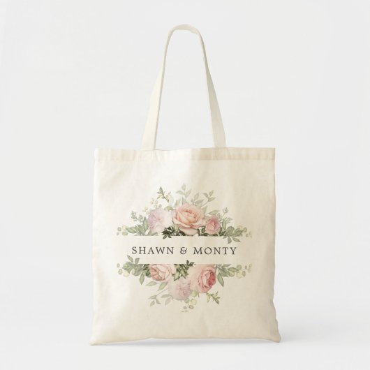 Roze Wit Bloemen Bruiloft Tote Bag (Voorkant)