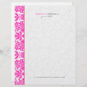 Roze & Wit  Bloemen & Cirkels Damaskers Briefhoofd Sjabloon (Voorkant / Achterkant)