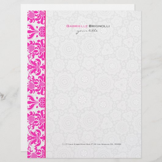 Roze & Wit  Bloemen & Cirkels Damaskers Briefhoofd Sjabloon (Voorkant / Achterkant)