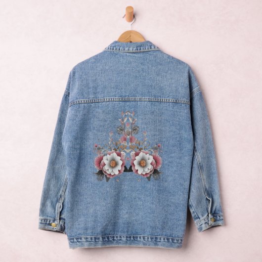 Roze Wit Bloemen Denim Jasje Denim Jacket (Hangar)