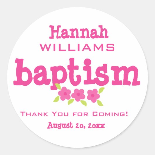 Roze & Wit Bloemen Doop Sticker voor Tiener Meisje (Voorkant)